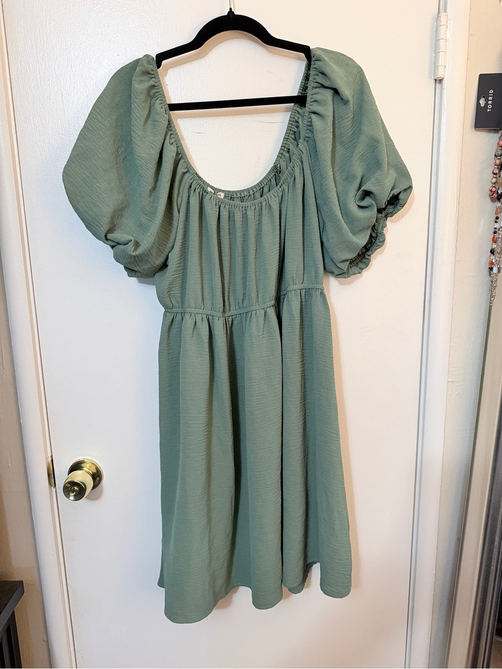 Inspired Hearts Sage Green Puff Sleeve Midi Dress